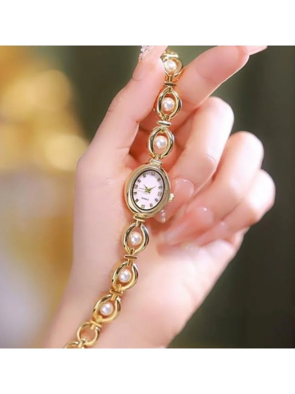 Elegant Pearl Women's Dress Watch - Fashion Oval Dial, Waterproof Gift Timepiece